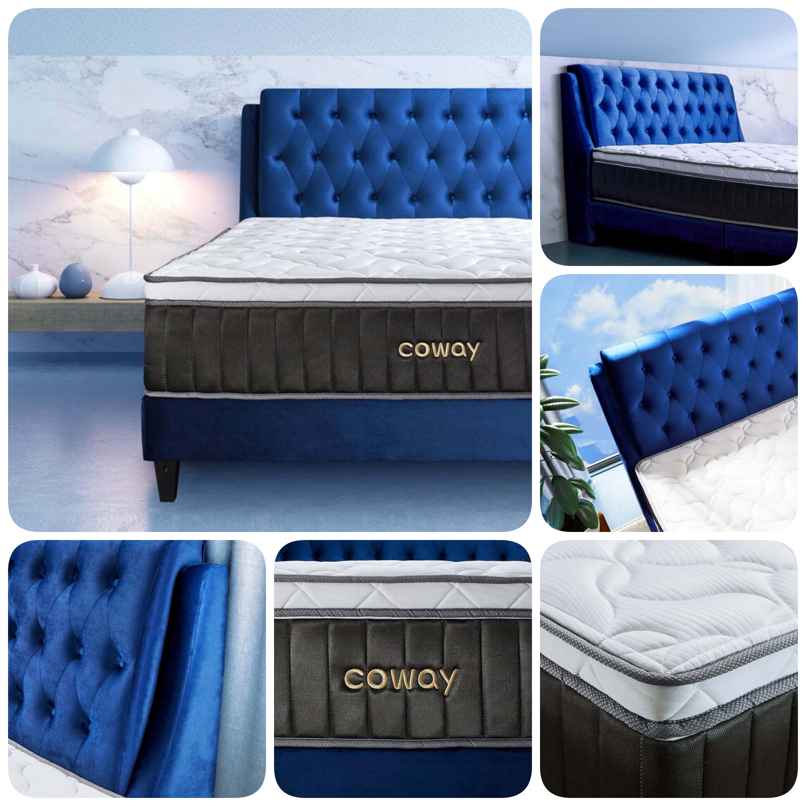PRIME II MATTRESS DARK BLUE VELVET FABRIC BED FRAME